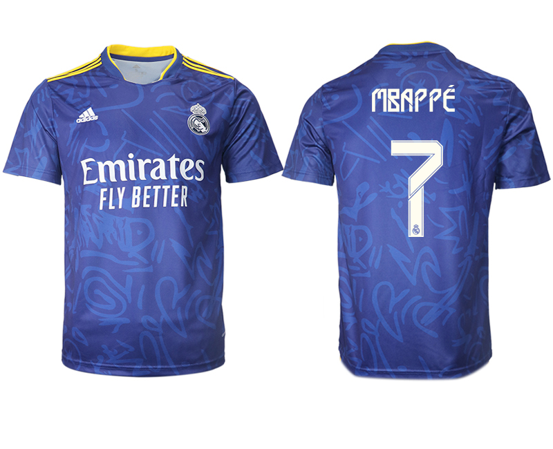 Cheap Men 2021-2022 Club Real Madrid away aaa version blue 7 Soccer Jersey1